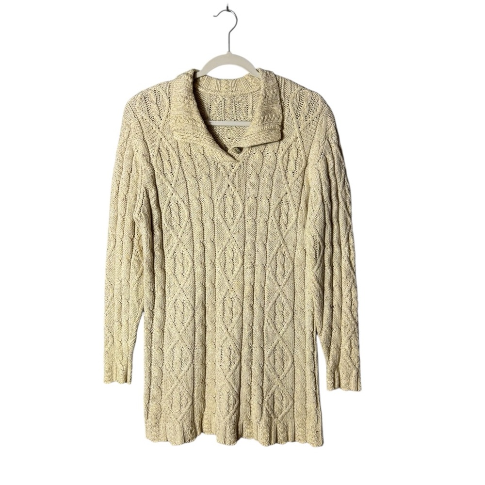 LL Bean Cable Knit‎ Jumper Sweater Fisherman Medium Chunky Indie Cream Heritage